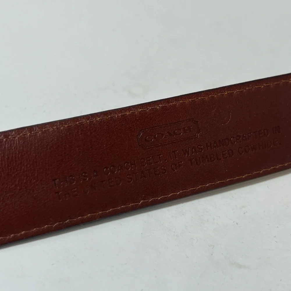 Coach Men's Brown Leather Belt Size 32w Brown Woven Texture